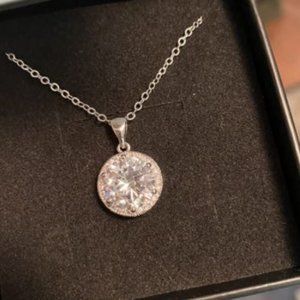 18k GP Lab Created Diamond Halo Necklace